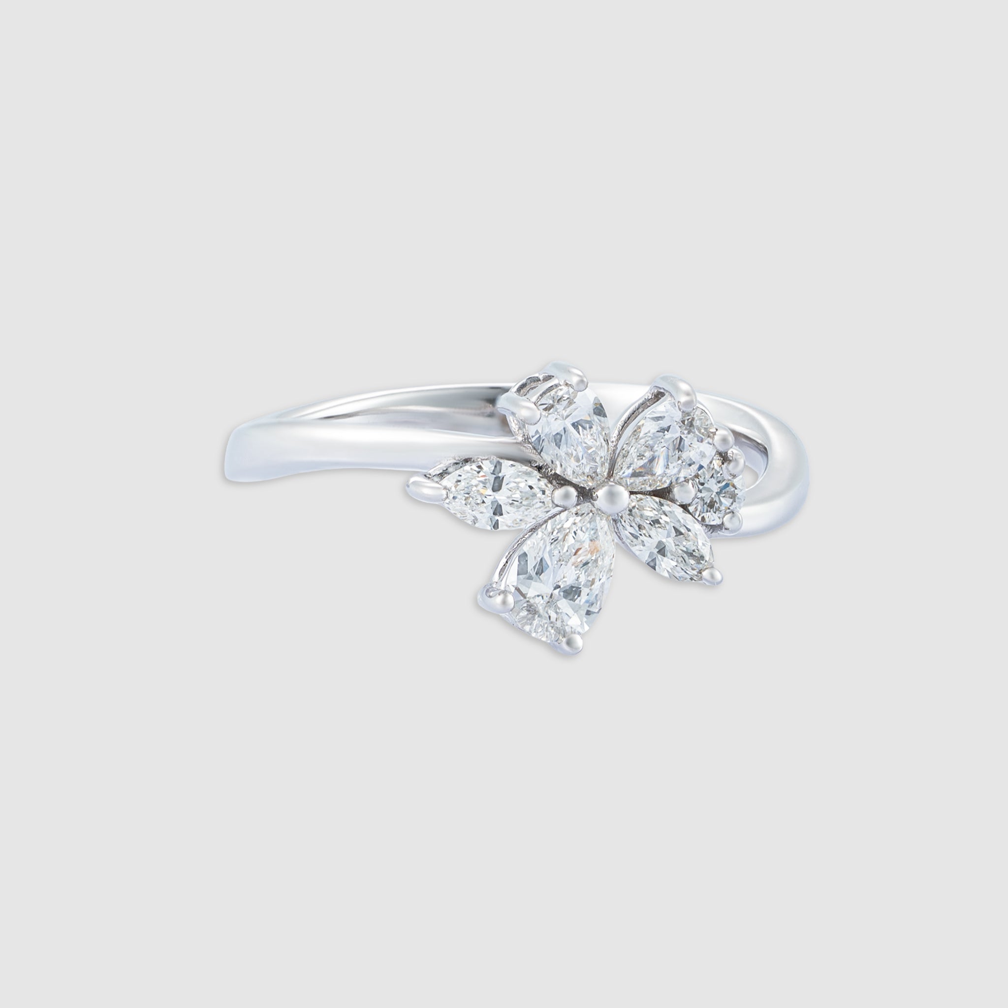 14K white gold marquise and pear cut diamond flower ring