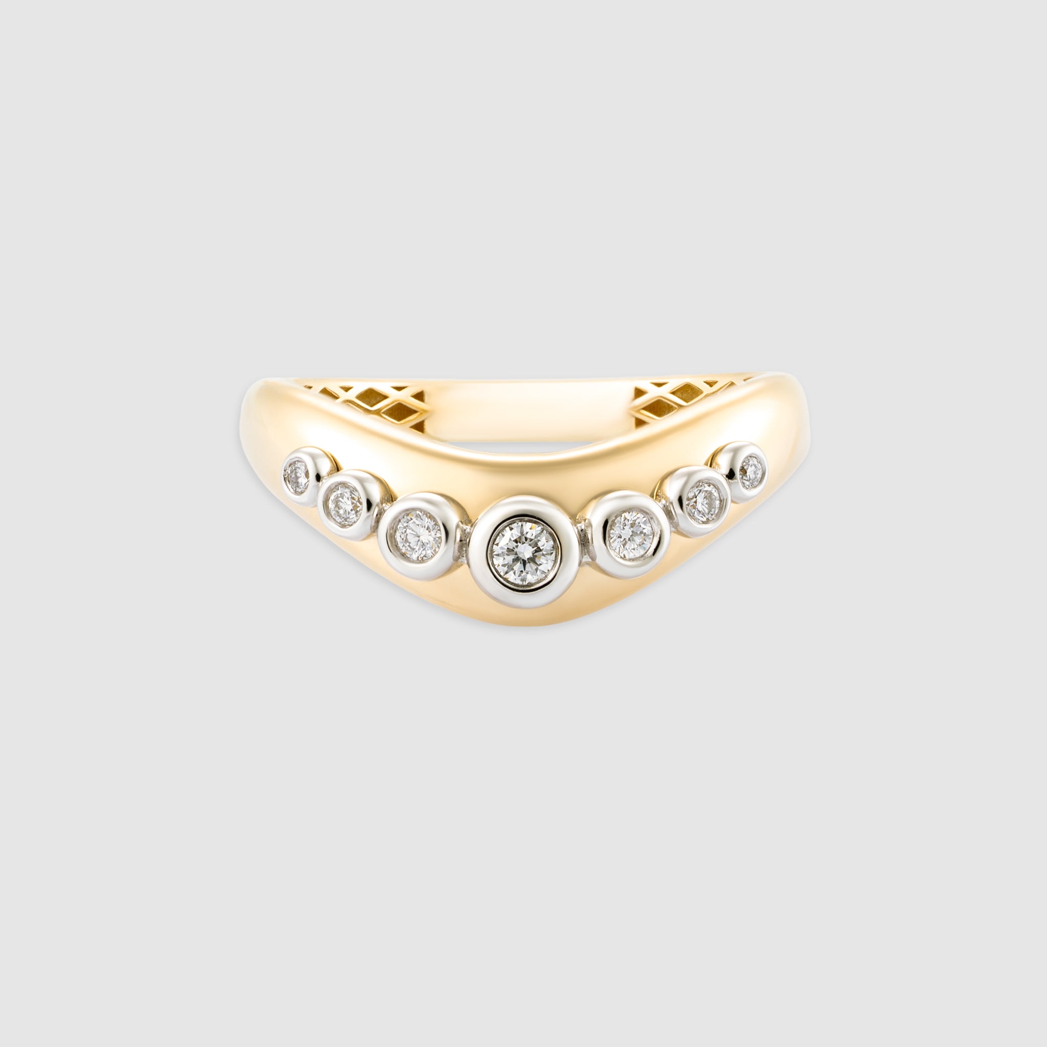 14K two-tone gold curved dome bezel set diamond ring