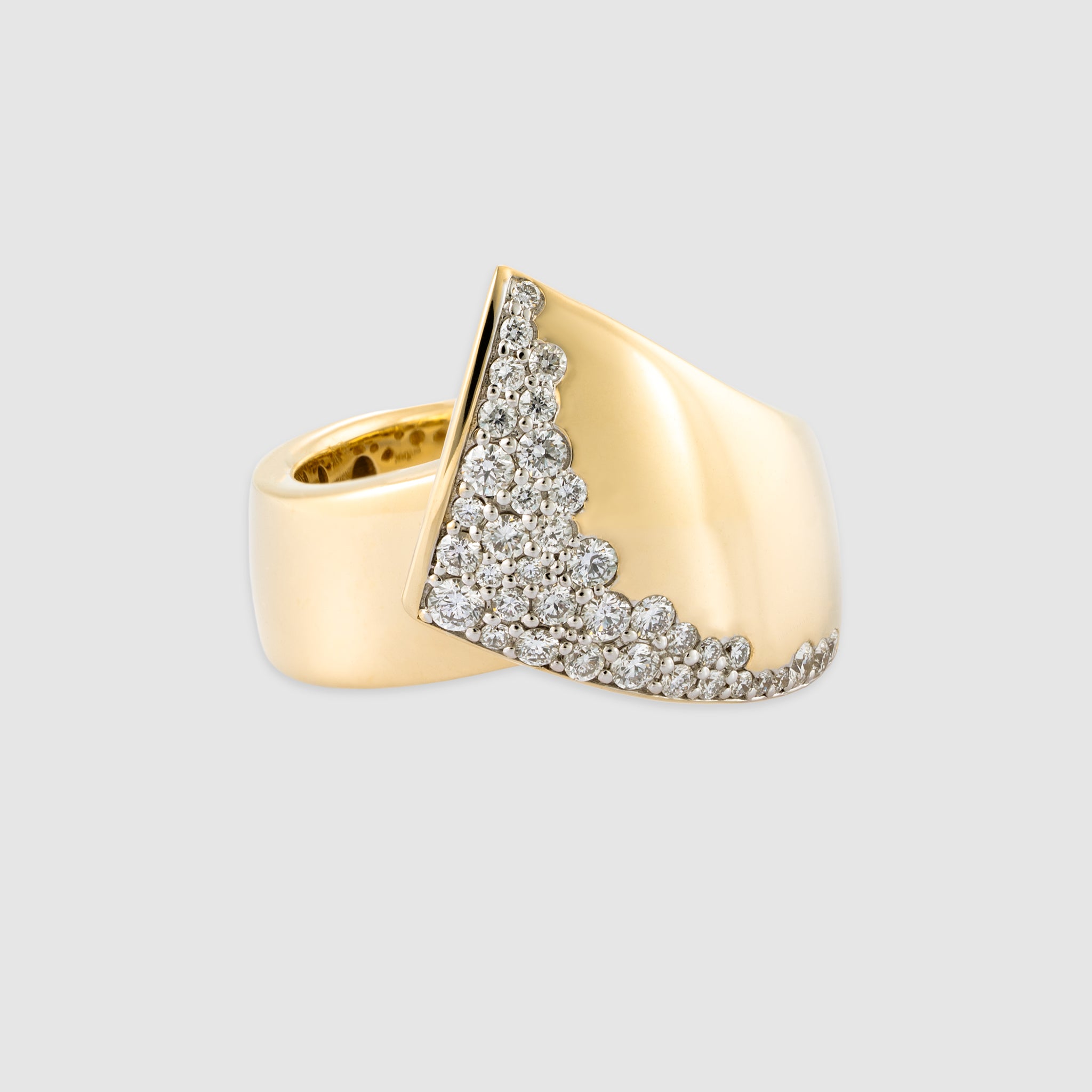 14K yellow gold sculptural chunky dome pavé diamond wrap ring