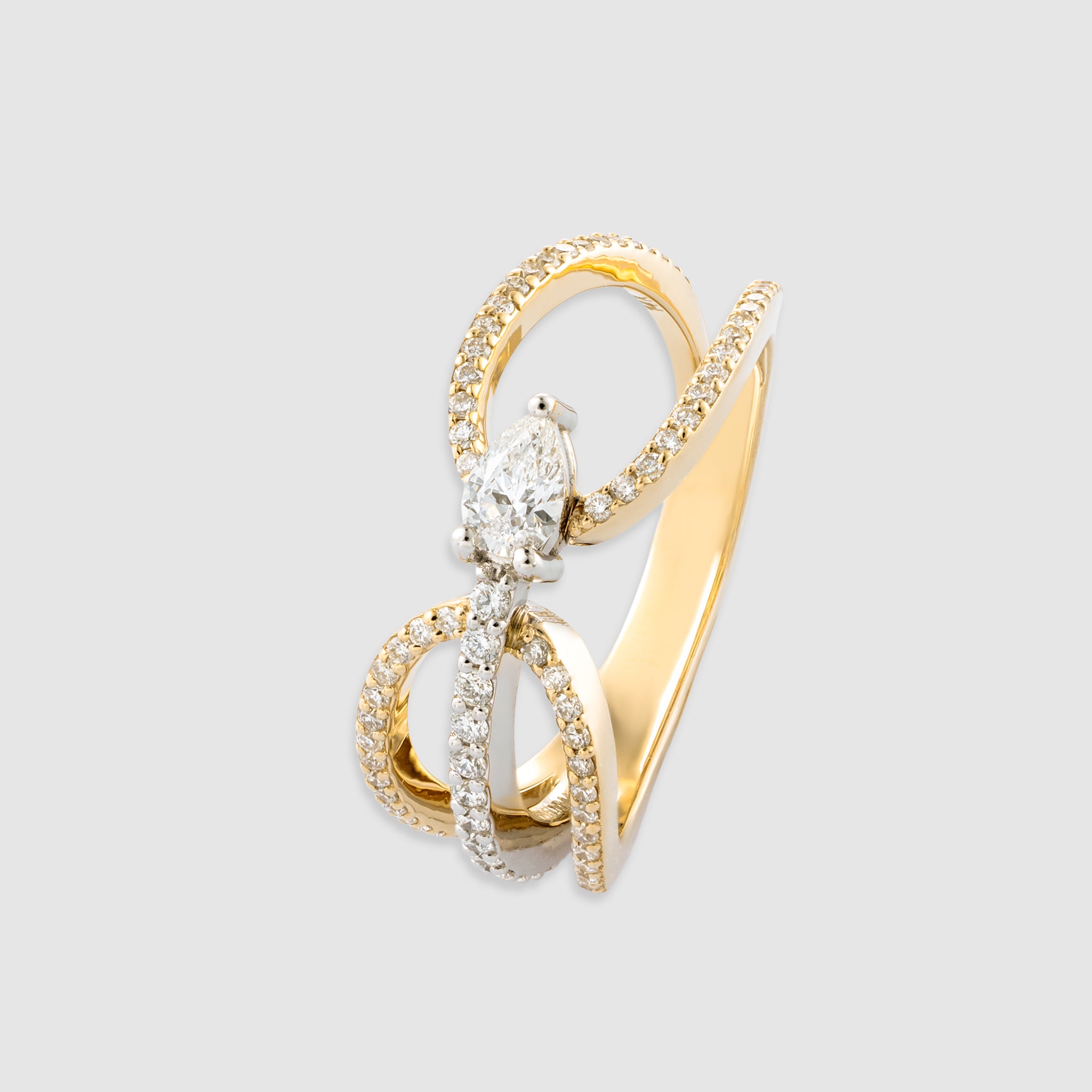 14K two-tone gold pear and round cut diamond serpent ring