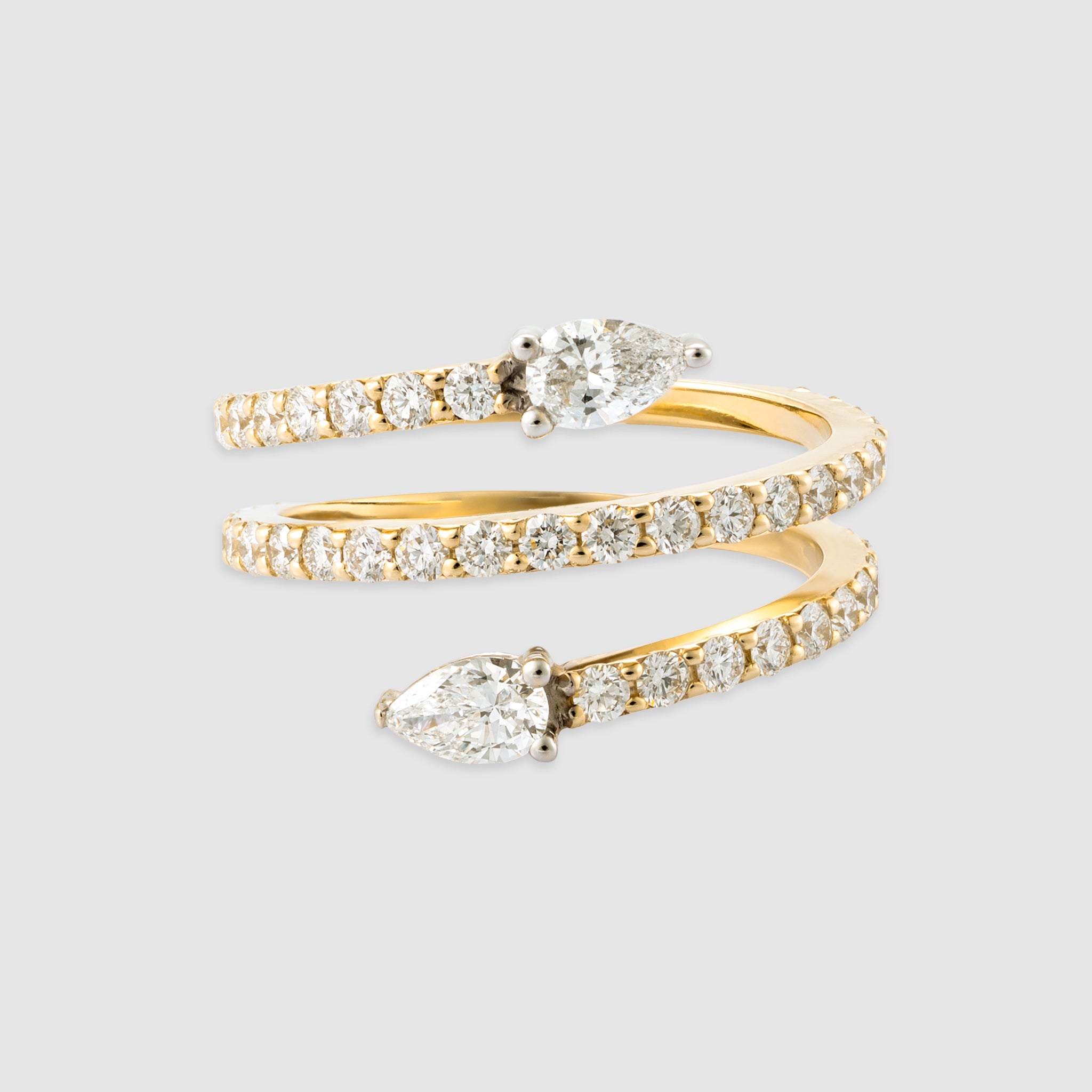 14K two-tone gold pear and round cut diamond serpent ring
