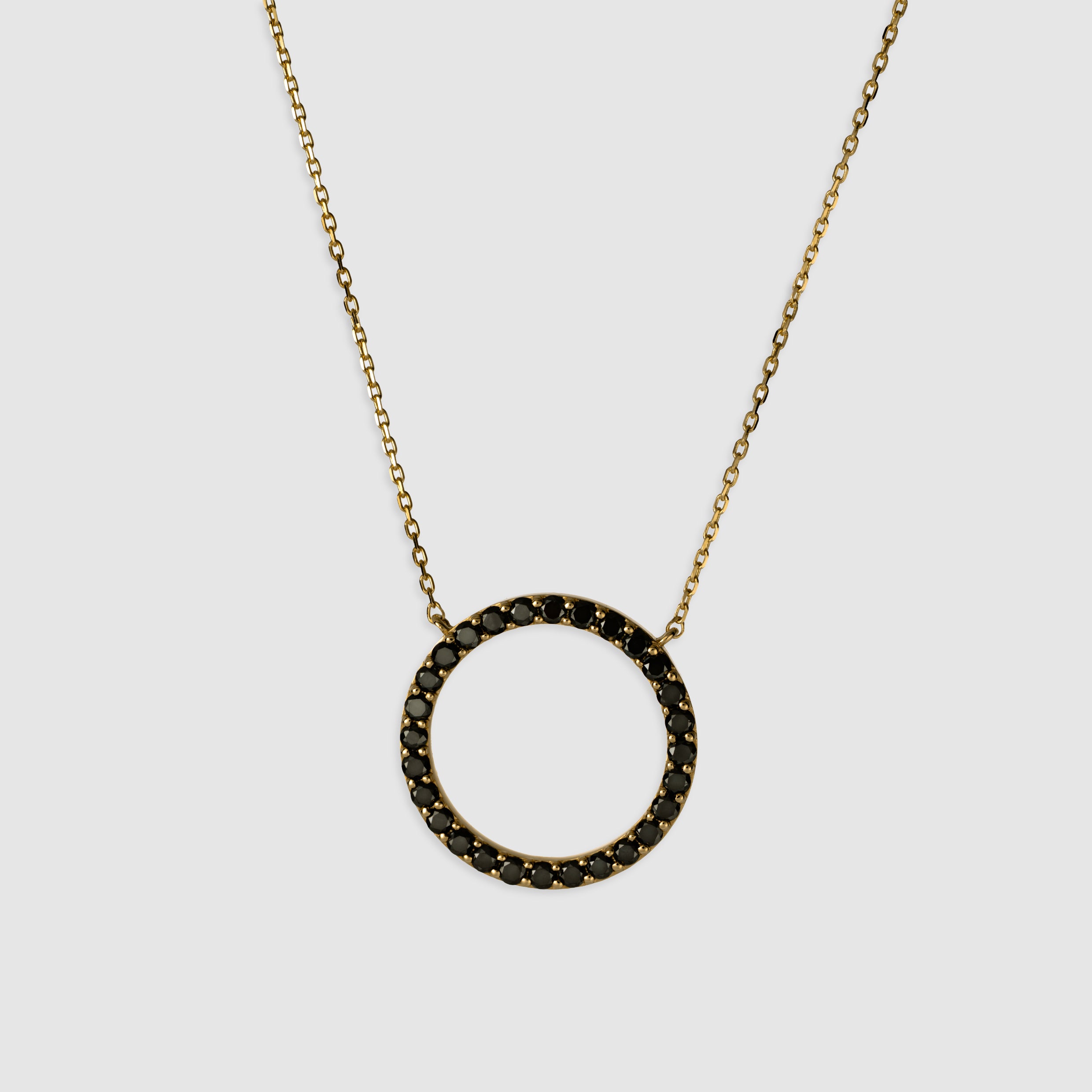14K yellow gold princess cut black diamond circular necklace