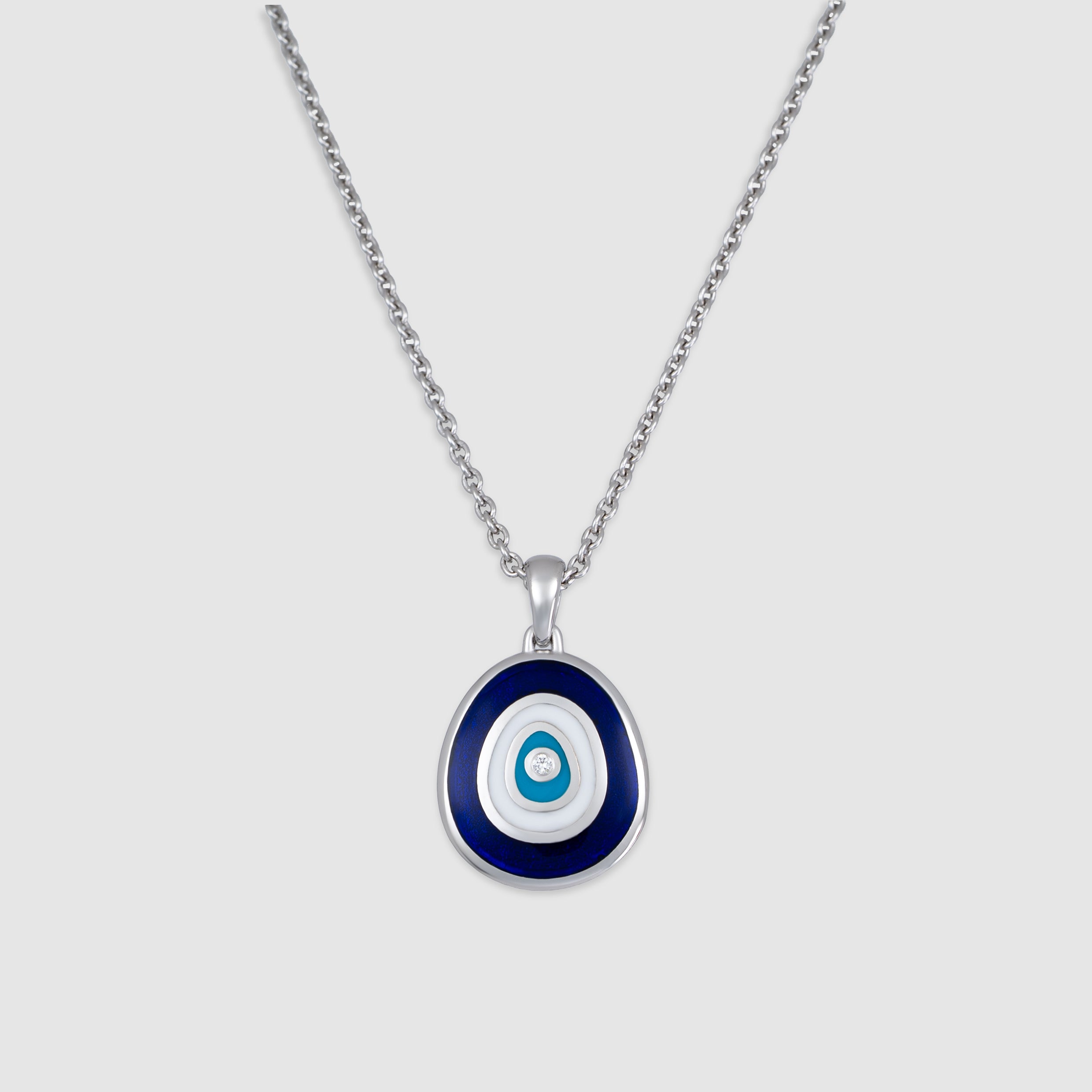 14K white gold diamond evil eye round shaped pendant