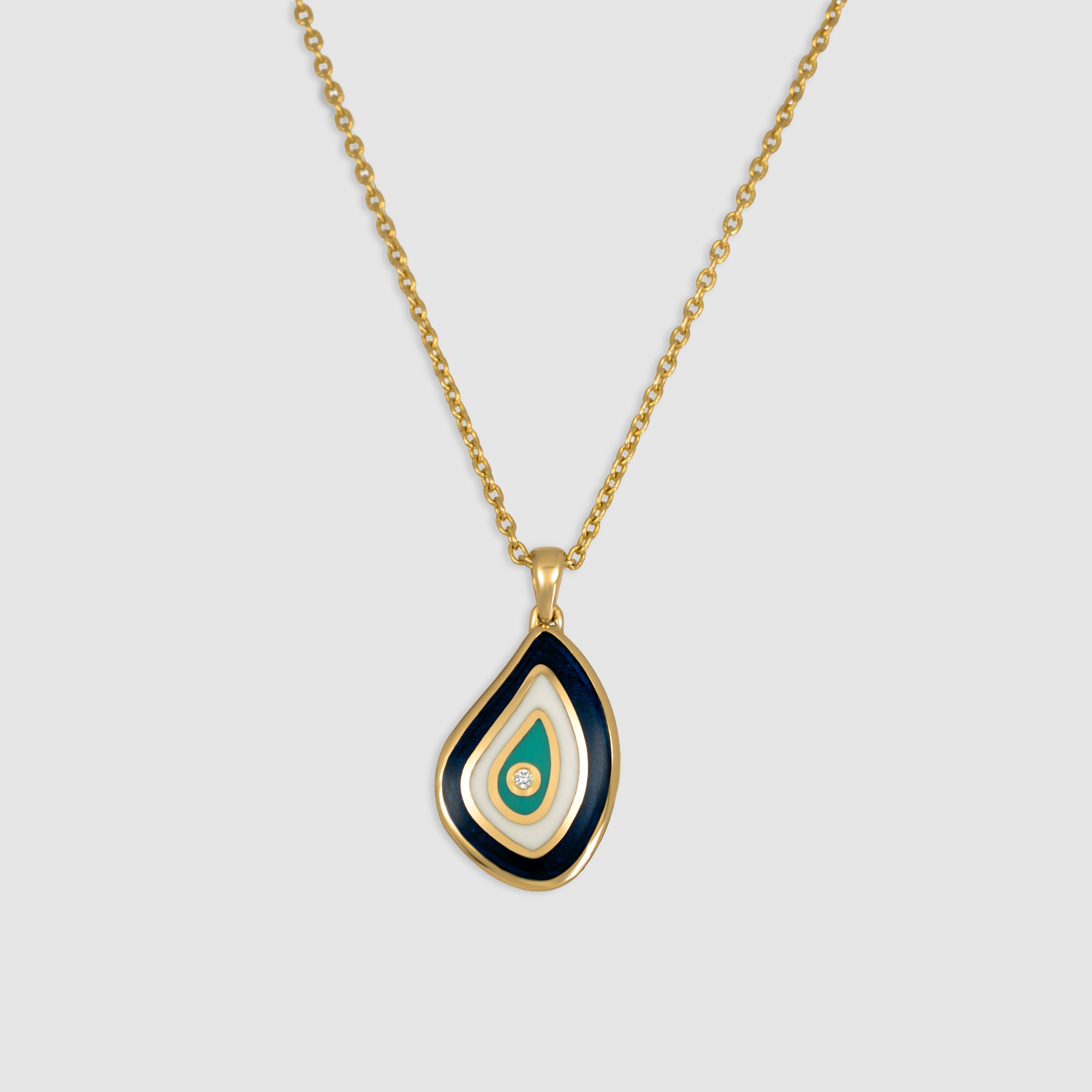 14K yellow gold diamond evil eye teardrop shaped pendant