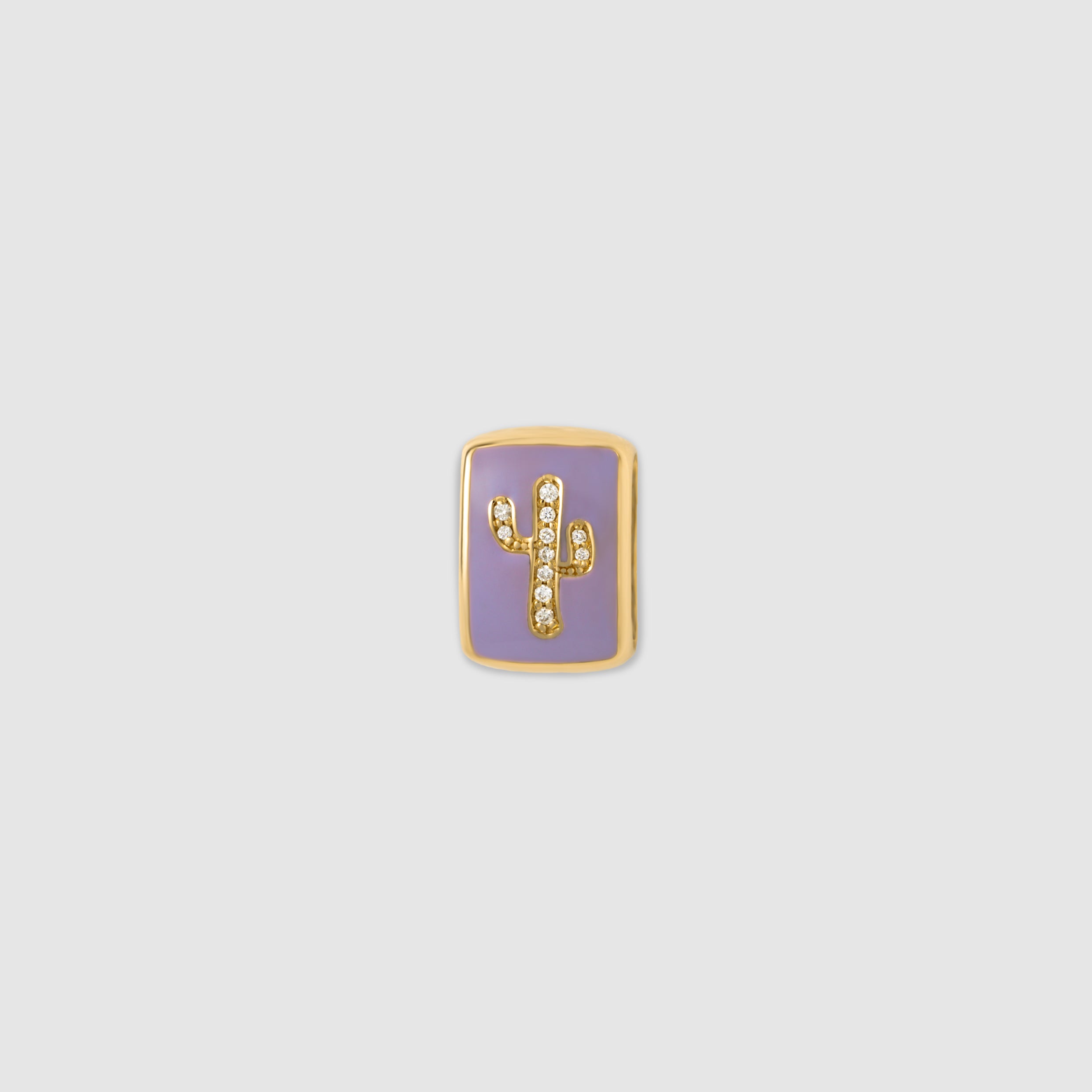 14K yellow gold cactus charm with purple enamel and a round diamond