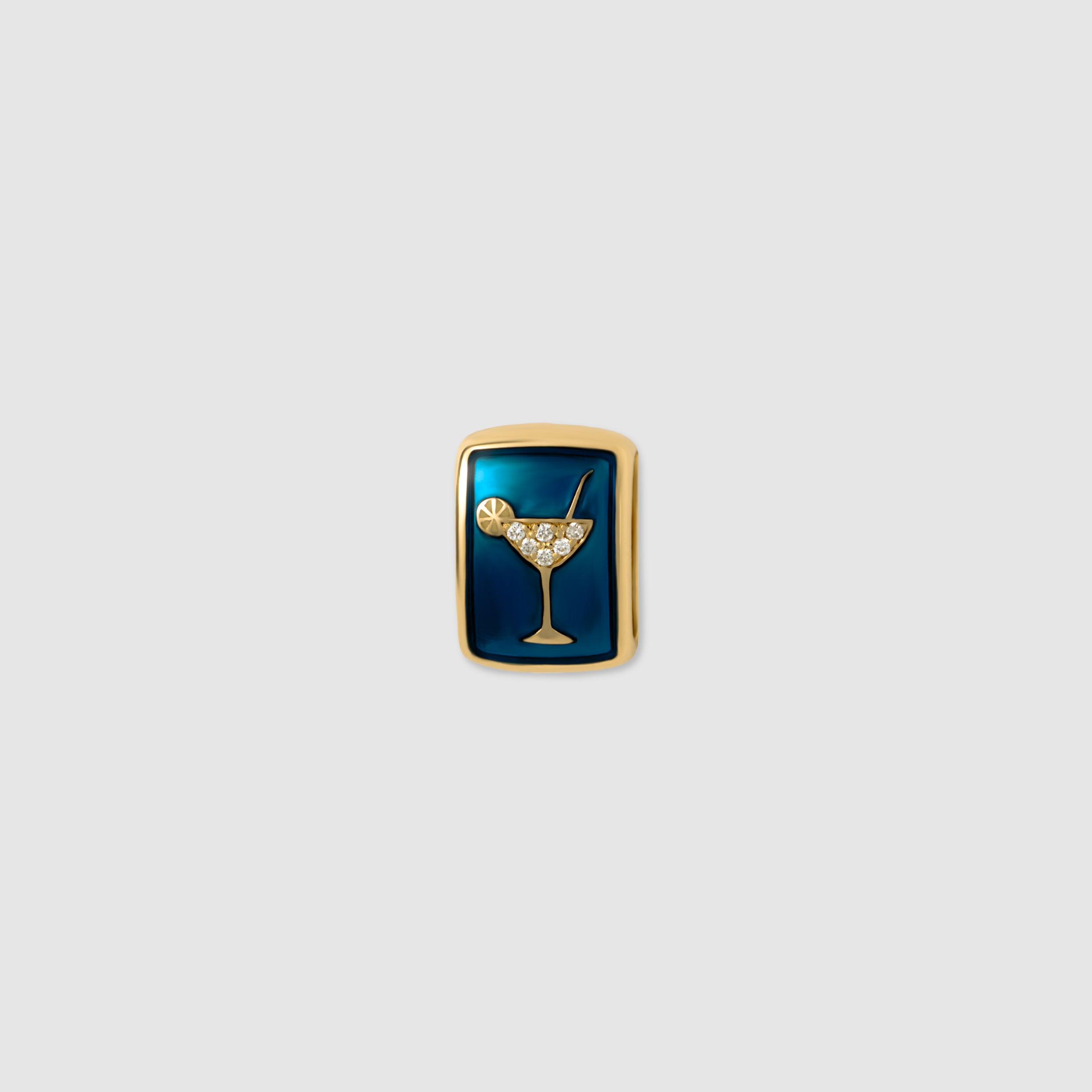 14K yellow gold cocktail charm with navy blue enamel and round diamonds