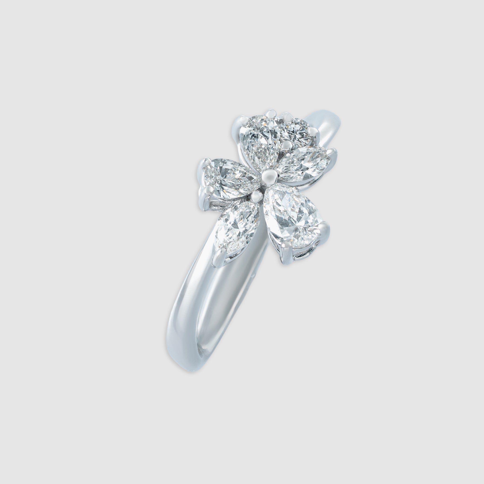14K white gold marquise and pear cut diamond flower ring