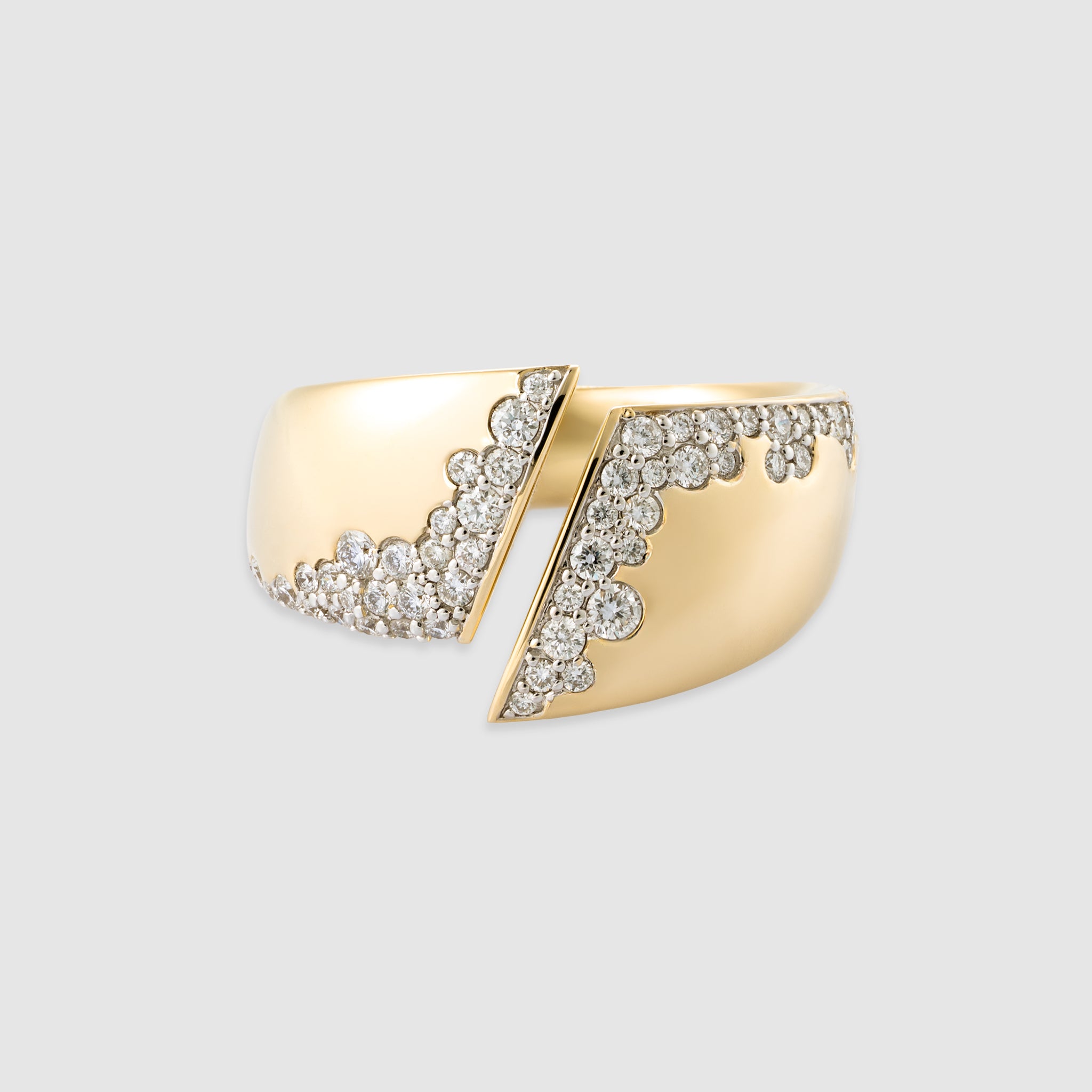 14K yellow gold chunky dome pavé diamond bypass statement ring
