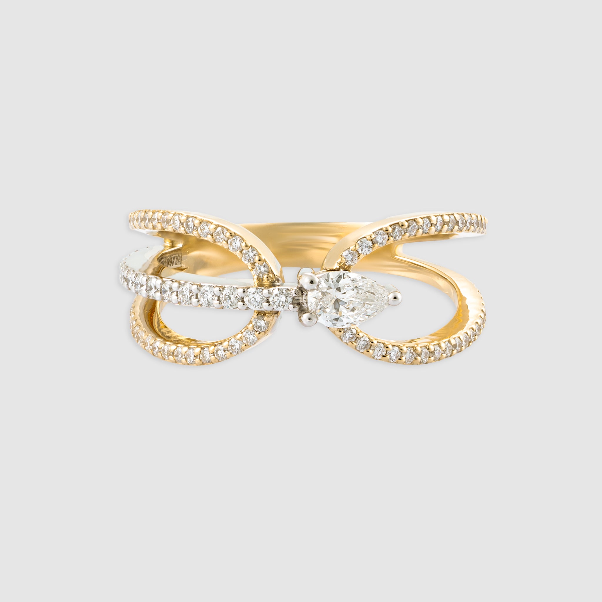 14K two-tone gold pear and round cut diamond serpent ring