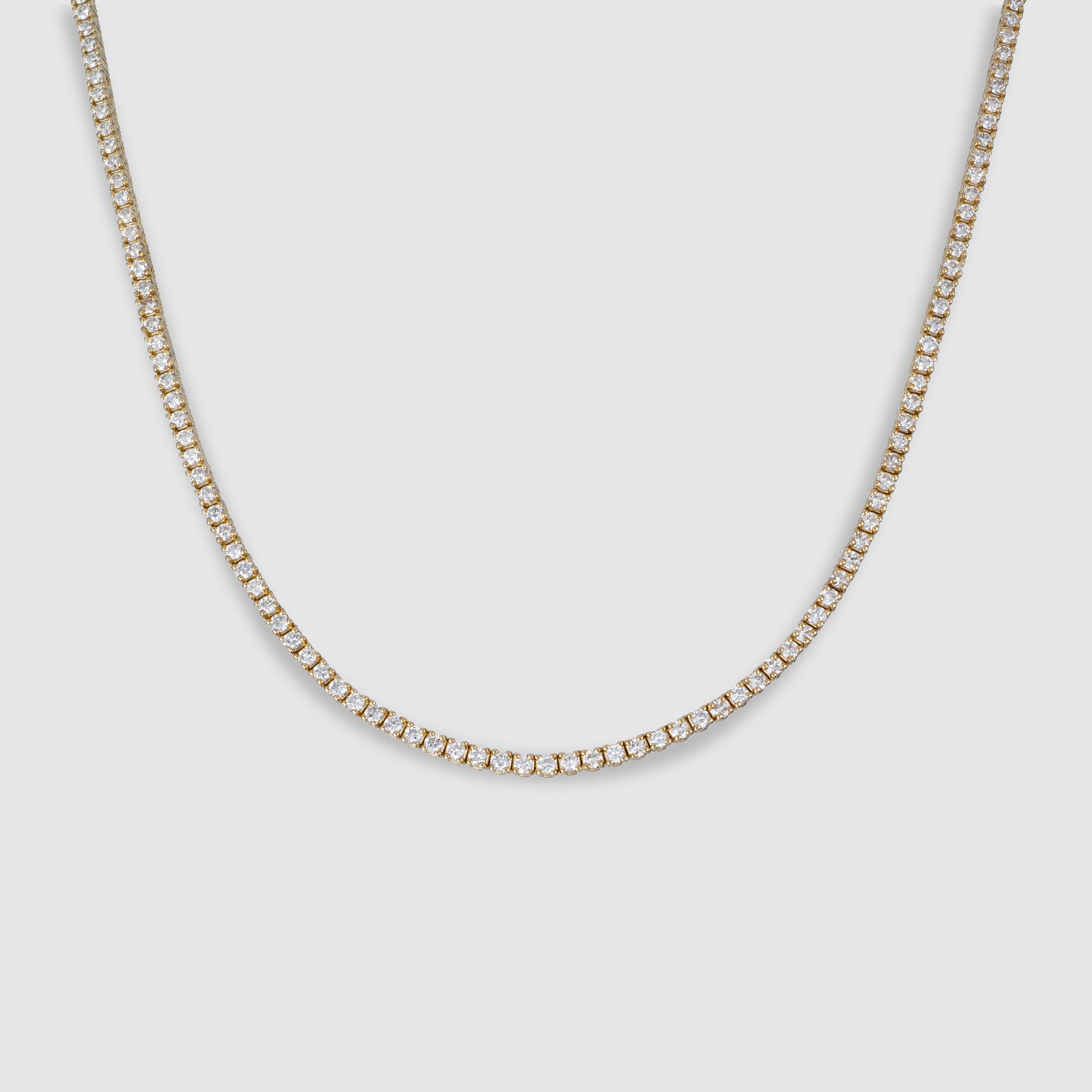 14K yellow gold four-prong diamond tennis necklace