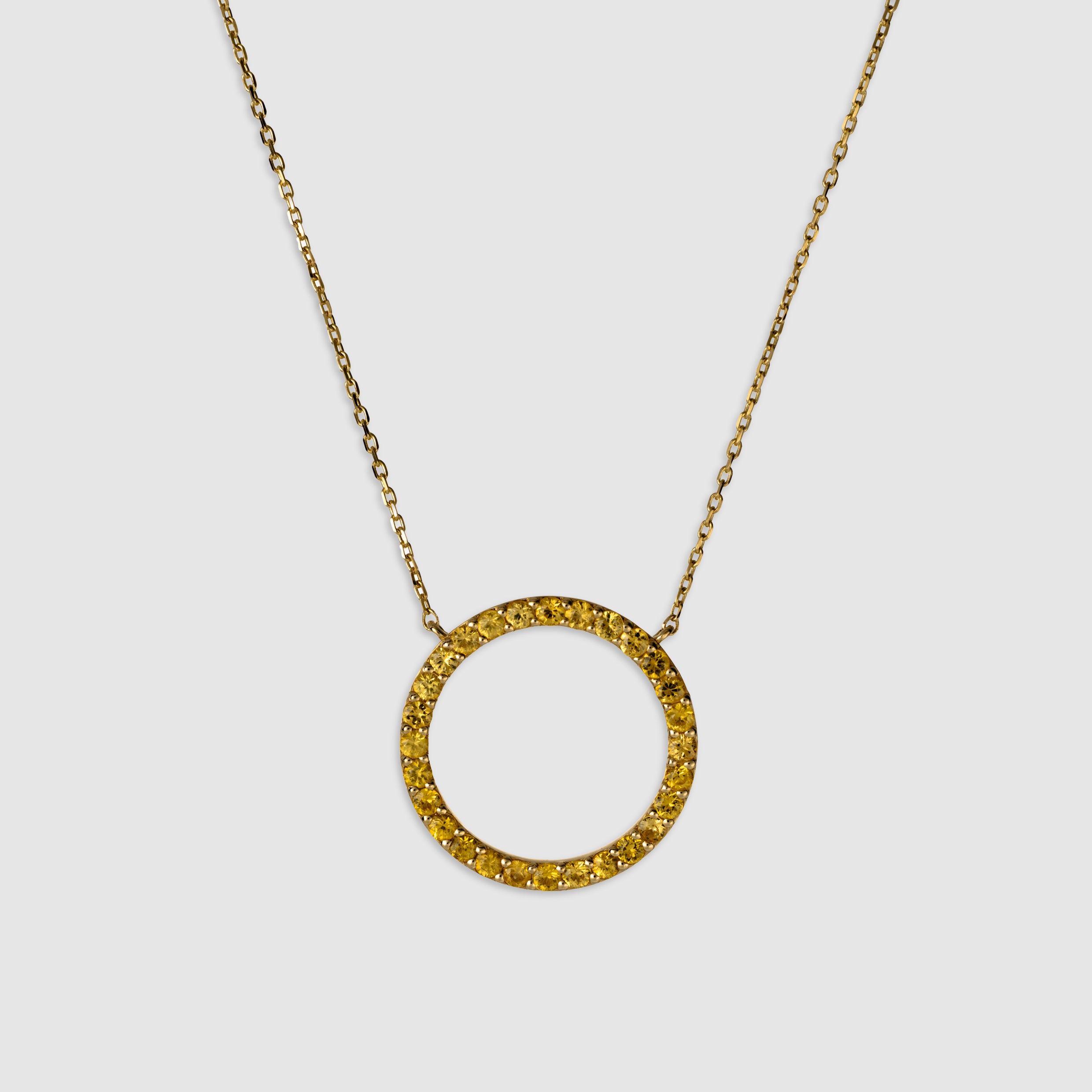 14K yellow gold princess cut yellow diamond circular necklace