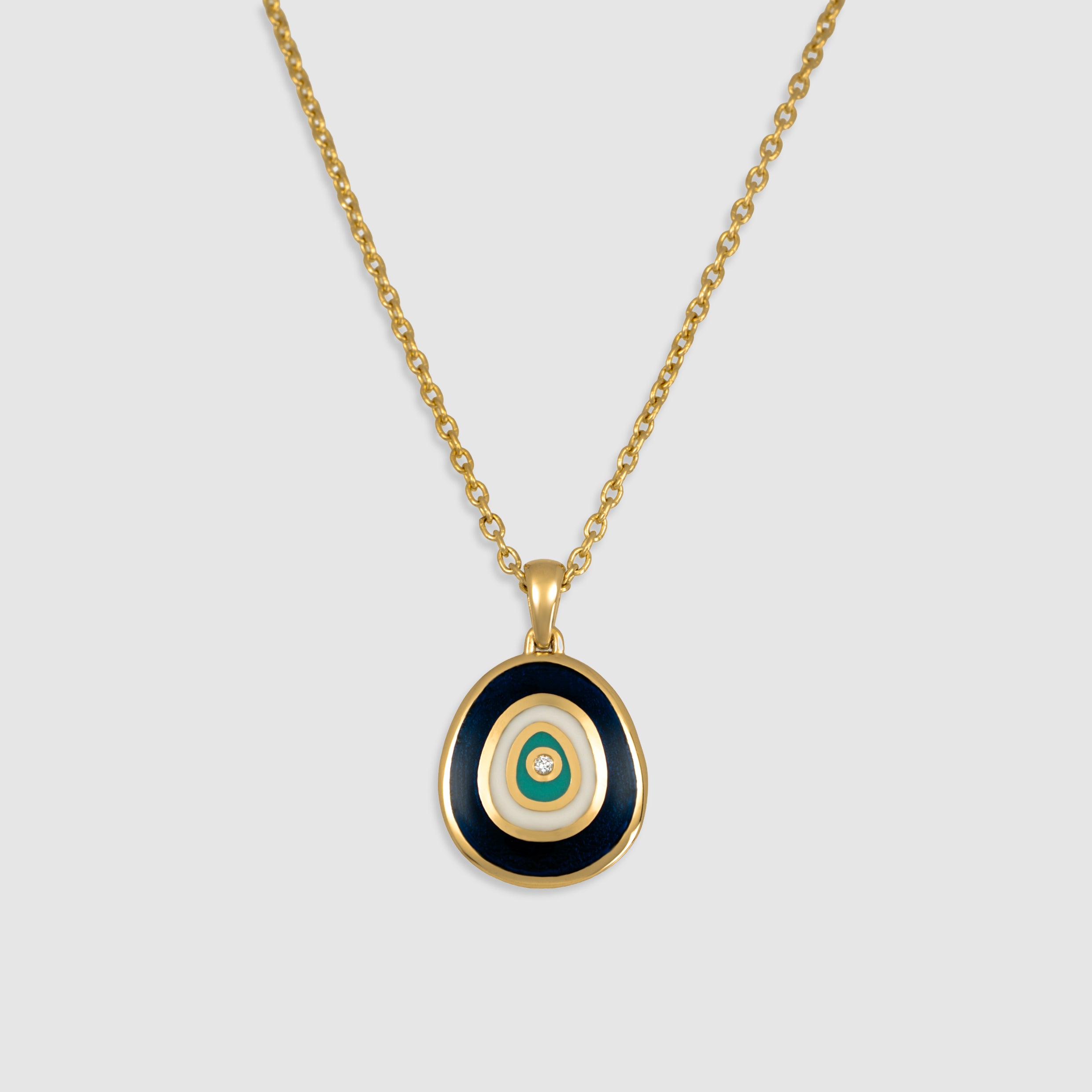 14K yellow gold diamond evil eye round  shaped pendant