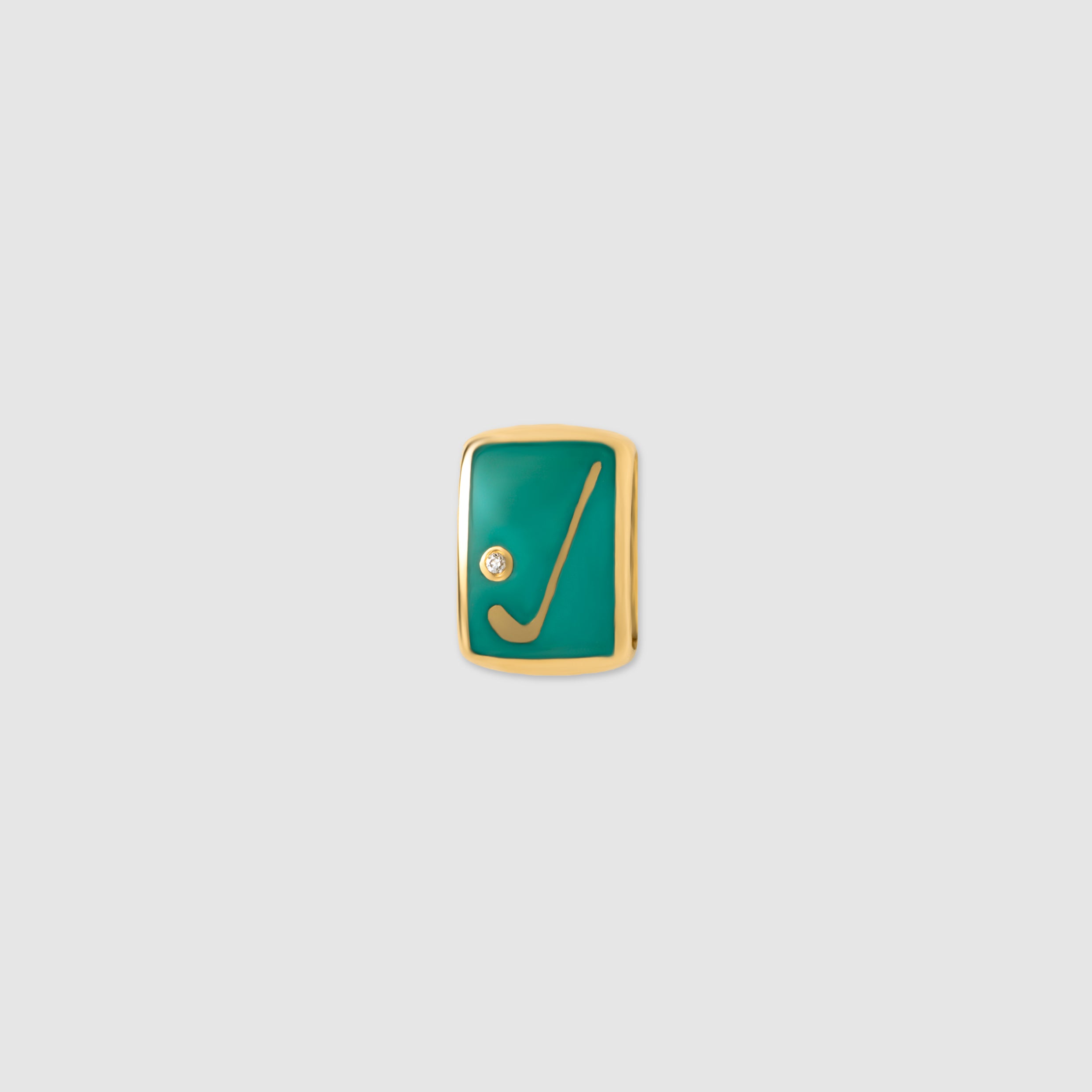 14K yellow gold golf club charm with turquoise enamel and a round diamond