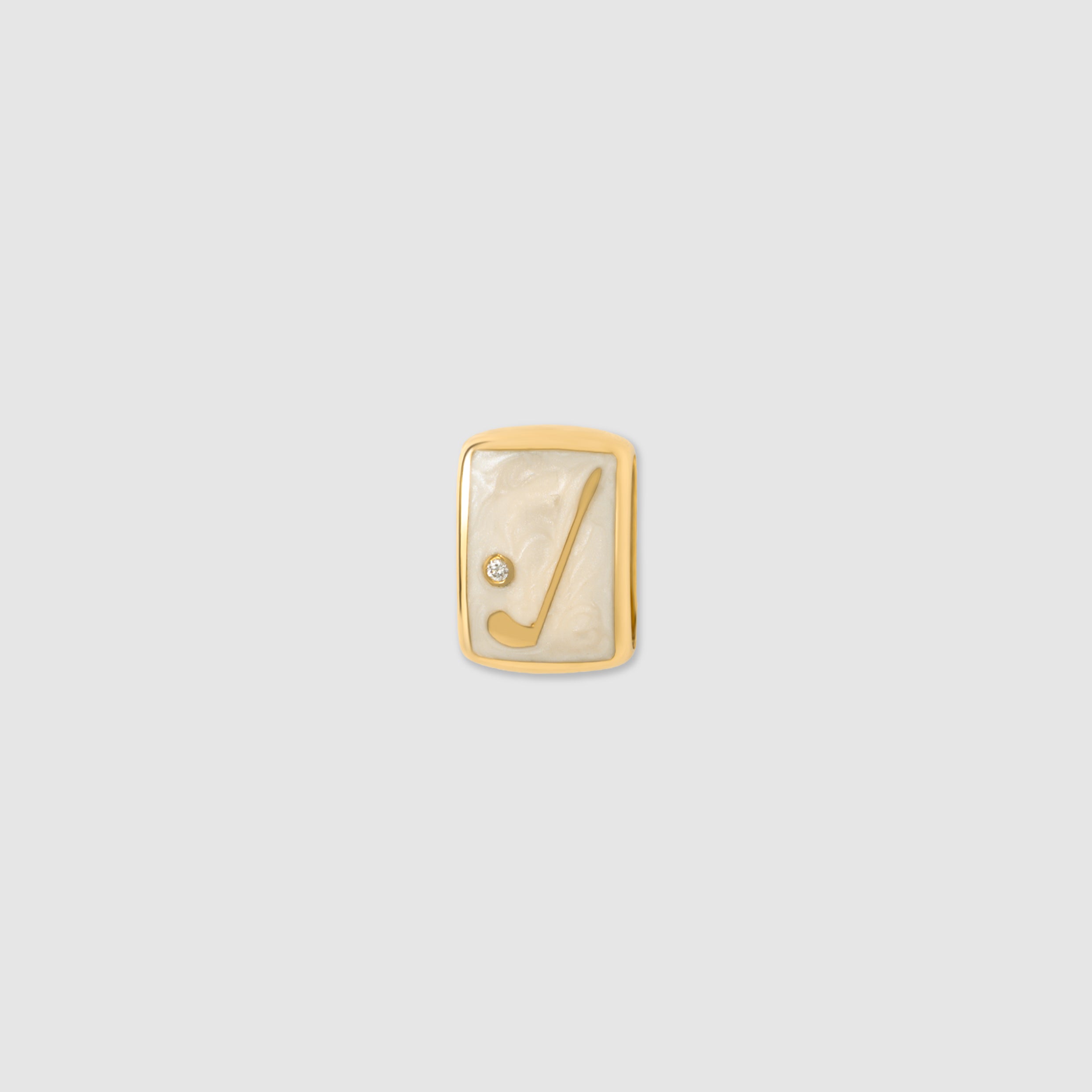 14K yellow gold golf club charm with off-white enamel and a round diamond
