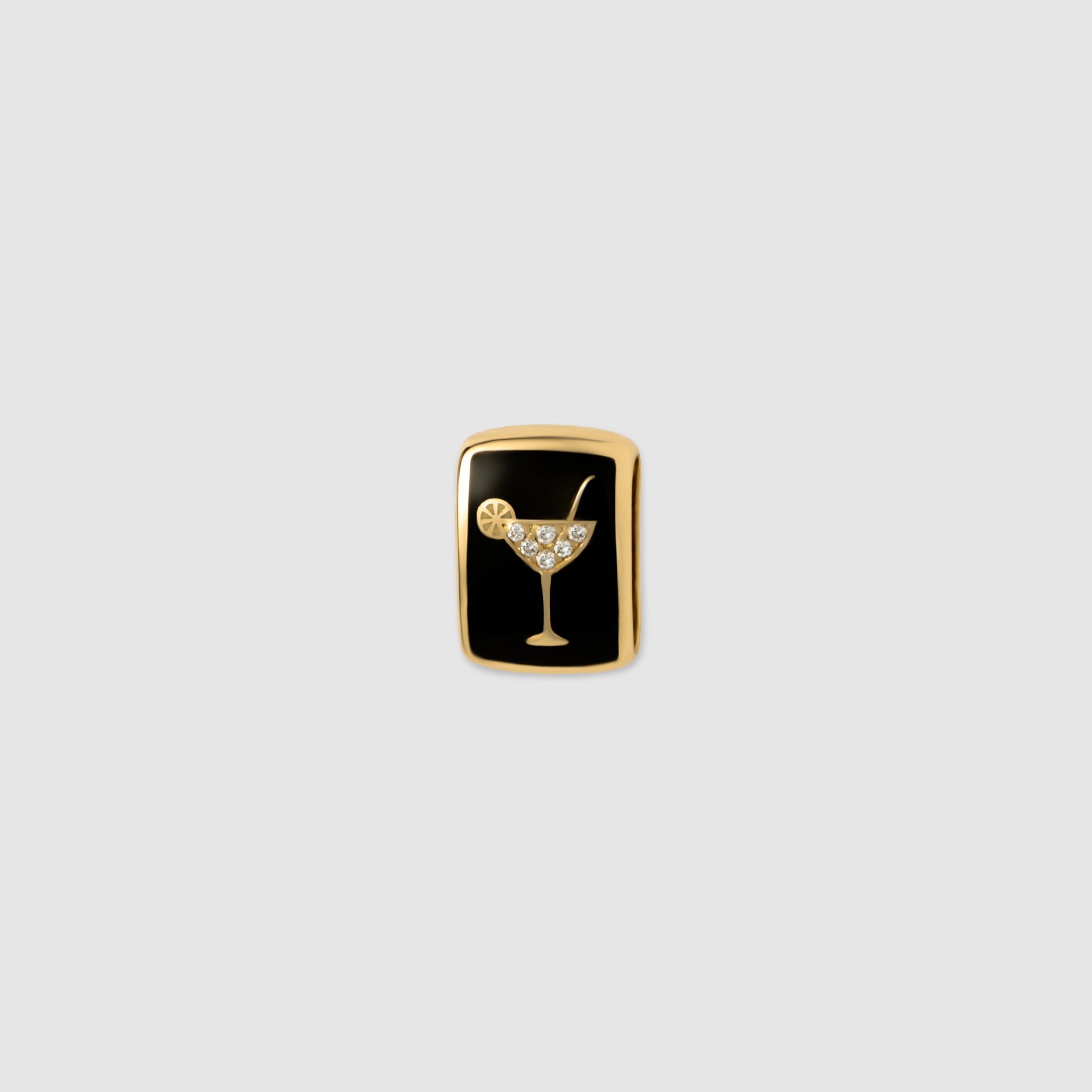 14K yellow gold cocktail charm with black enamel and round diamonds