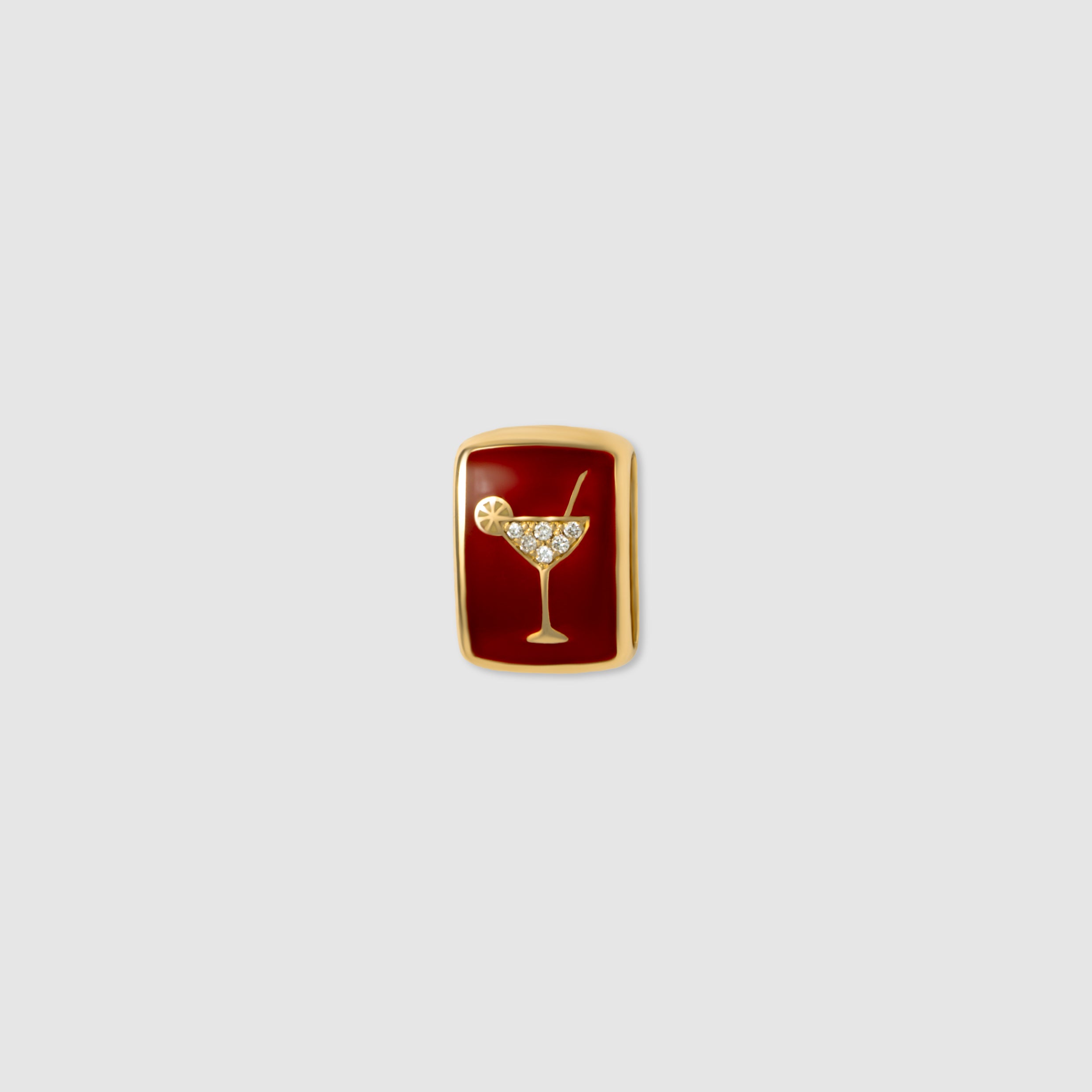 14K yellow gold cocktail charm with red enamel and round diamonds